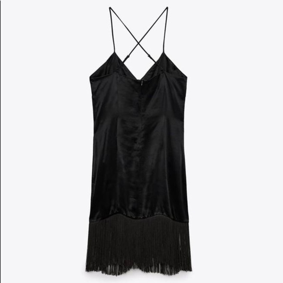 NWT. Zara Black Fringed Slip Casual Mini Dress. Size L. - Picture 2 of 10